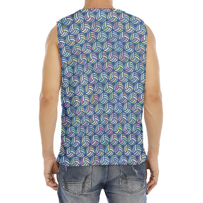 Pastel Volleyball Pattern Print Men's Fitness Tank Top