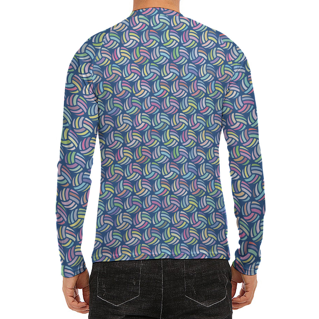 Pastel Volleyball Pattern Print Men's Long Sleeve Rash Guard