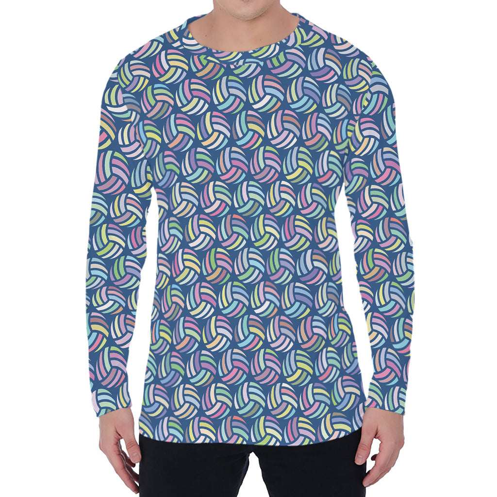Pastel Volleyball Pattern Print Men's Long Sleeve T-Shirt