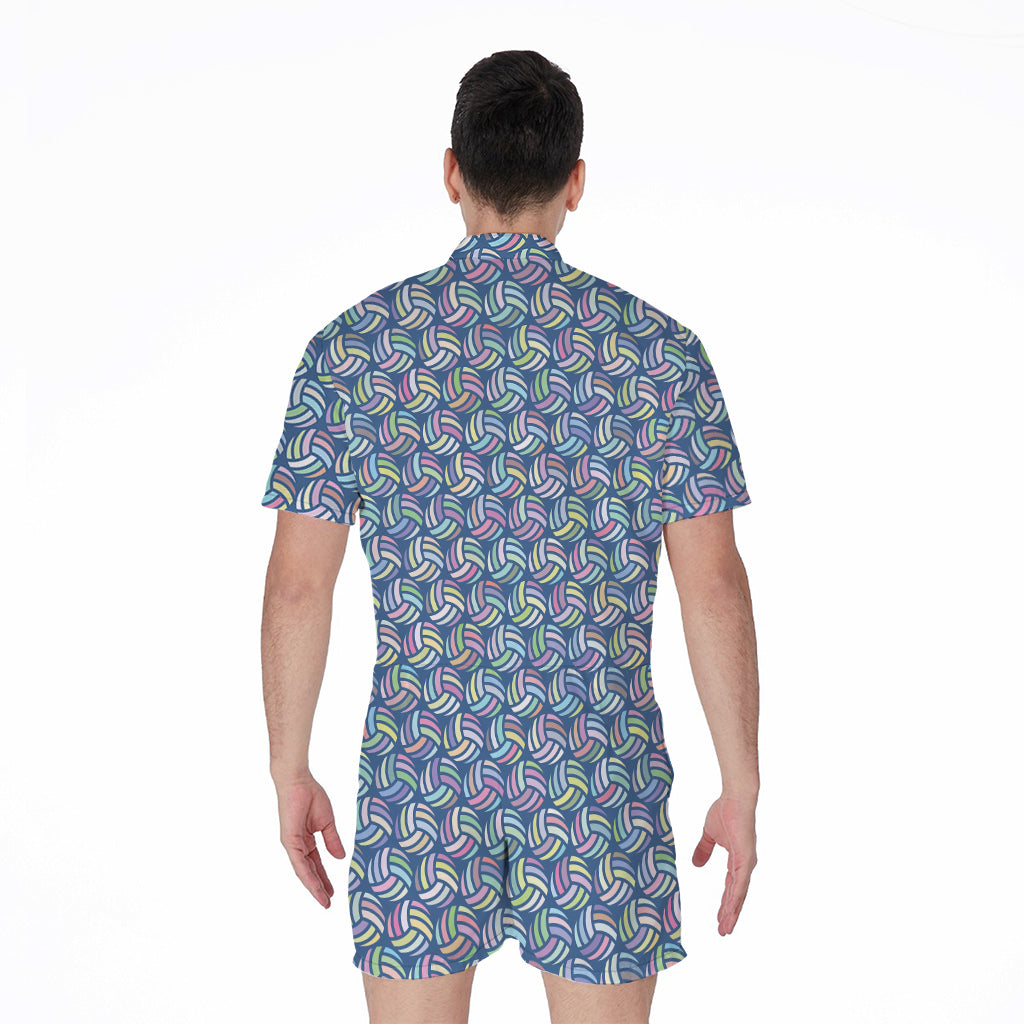 Pastel Volleyball Pattern Print Men's Rompers