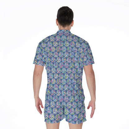 Pastel Volleyball Pattern Print Men's Rompers