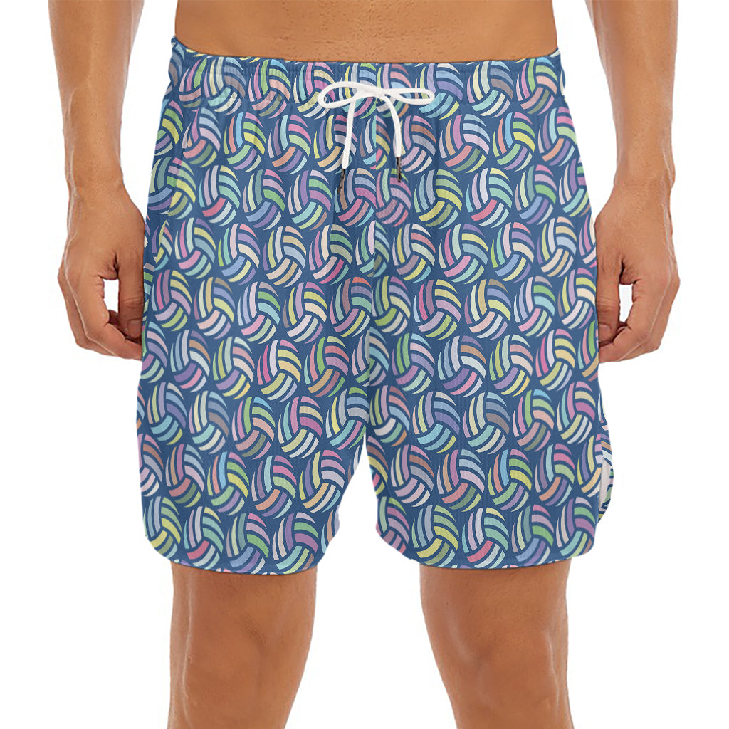 Pastel Volleyball Pattern Print Men's Split Running Shorts