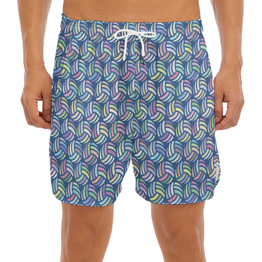 Pastel Volleyball Pattern Print Men's Split Running Shorts