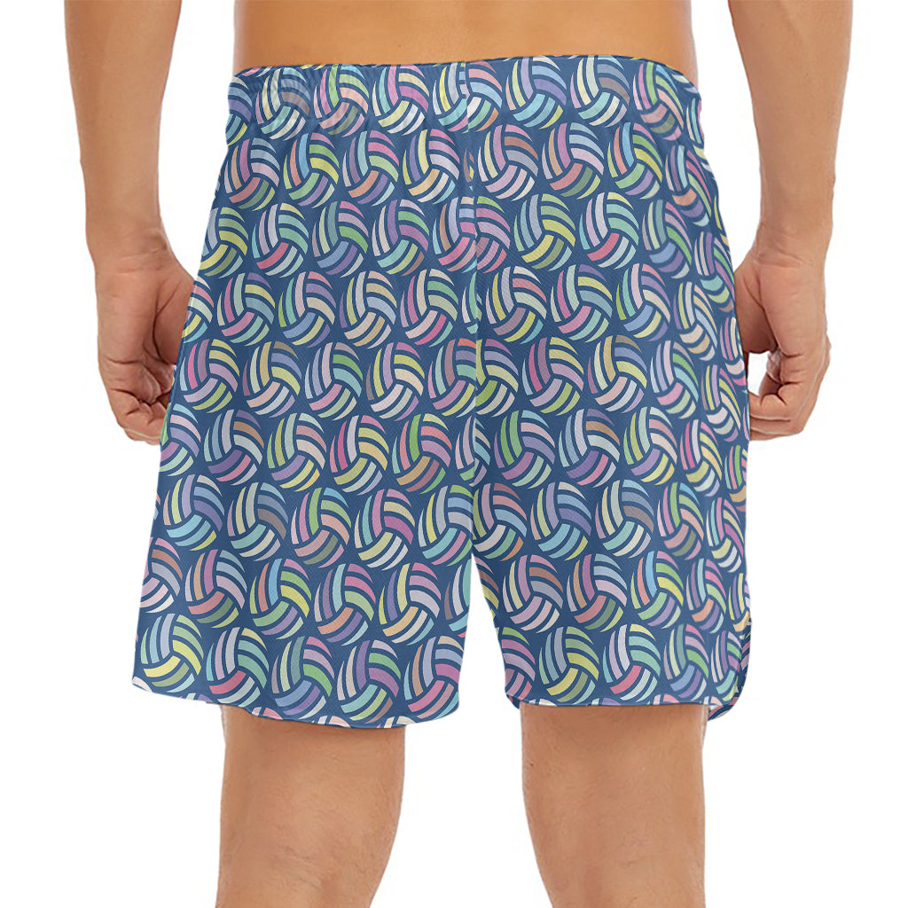 Pastel Volleyball Pattern Print Men's Split Running Shorts