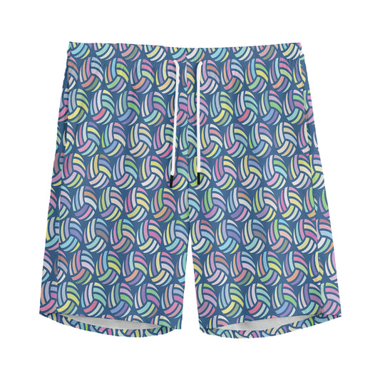 Pastel Volleyball Pattern Print Men's Sports Shorts