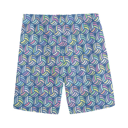 Pastel Volleyball Pattern Print Men's Sports Shorts