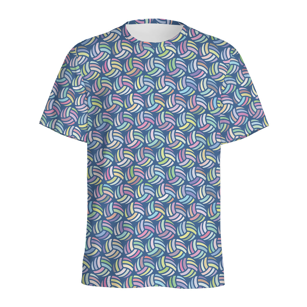 Pastel Volleyball Pattern Print Men's Sports T-Shirt