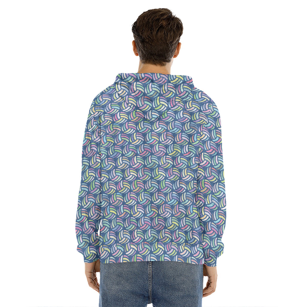 Pastel Volleyball Pattern Print Men's Velvet Pullover Hoodie