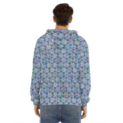 Pastel Volleyball Pattern Print Men's Velvet Pullover Hoodie