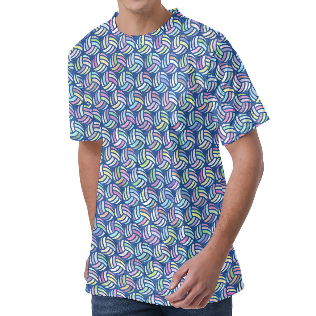 Pastel Volleyball Pattern Print Men's Velvet T-Shirt