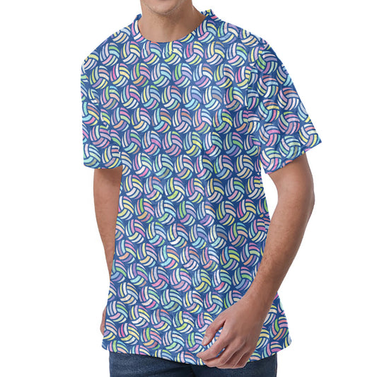 Pastel Volleyball Pattern Print Men's Velvet T-Shirt