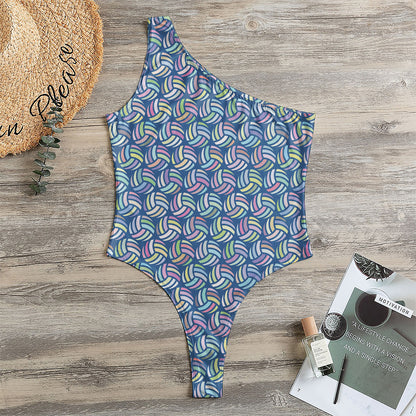 Pastel Volleyball Pattern Print One Shoulder Bodysuit