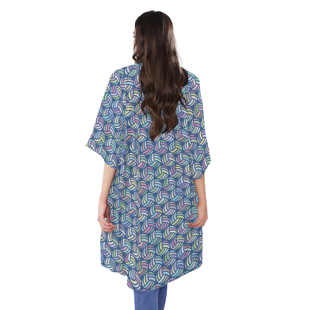 Pastel Volleyball Pattern Print Open Front Beach Cover Up