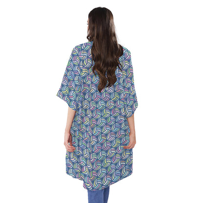Pastel Volleyball Pattern Print Open Front Beach Cover Up