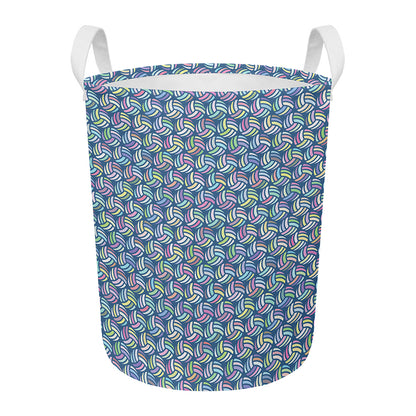 Pastel Volleyball Pattern Print Round Laundry Basket