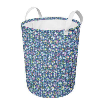 Pastel Volleyball Pattern Print Round Laundry Basket