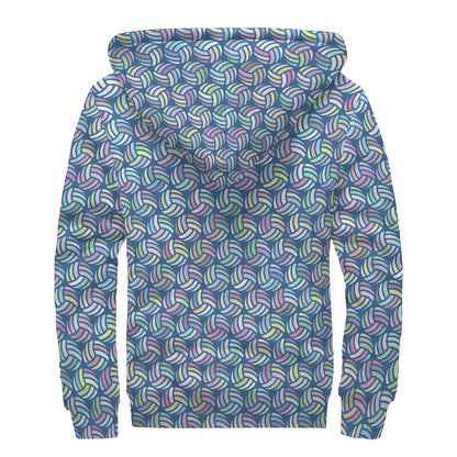 Pastel Volleyball Pattern Print Sherpa Lined Zip Up Hoodie