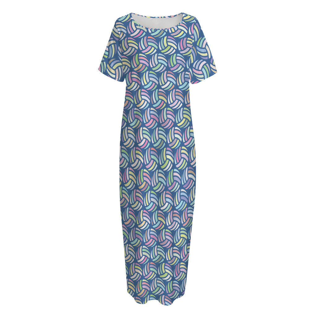 Pastel Volleyball Pattern Print Short Sleeve Long Nightdress