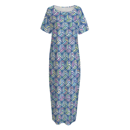 Pastel Volleyball Pattern Print Short Sleeve Long Nightdress