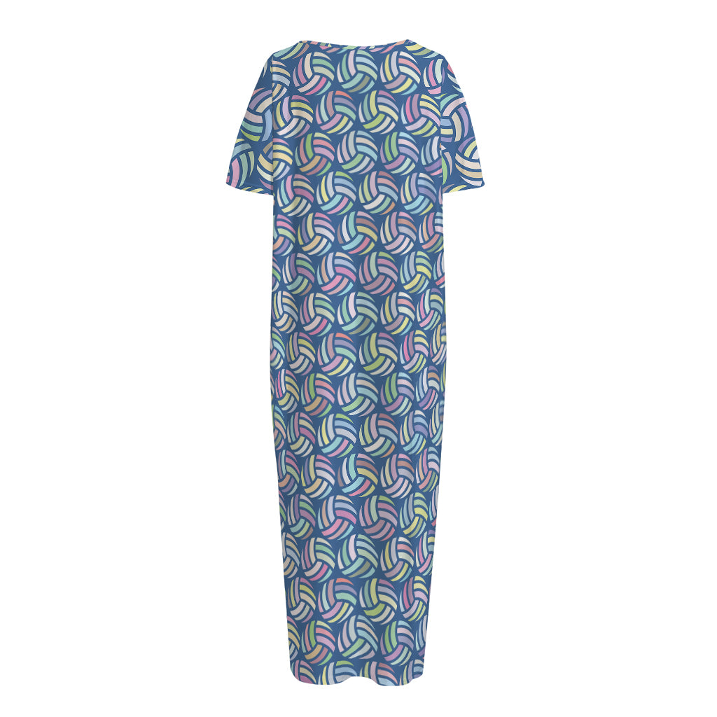 Pastel Volleyball Pattern Print Short Sleeve Long Nightdress