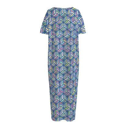 Pastel Volleyball Pattern Print Short Sleeve Long Nightdress
