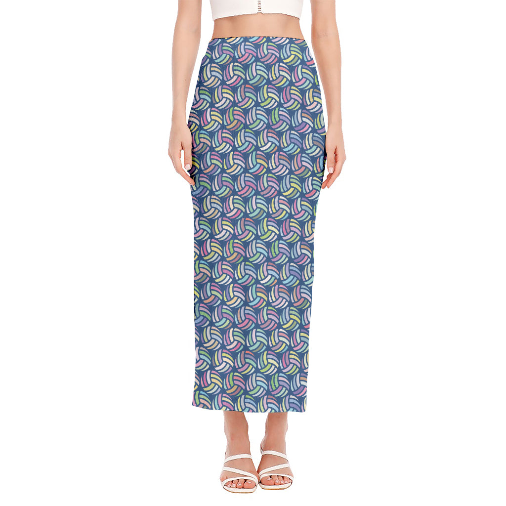 Pastel Volleyball Pattern Print Side Slit Maxi Skirt