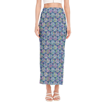 Pastel Volleyball Pattern Print Side Slit Maxi Skirt