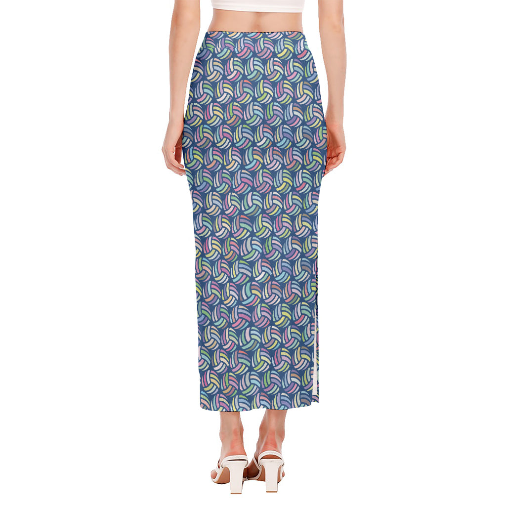 Pastel Volleyball Pattern Print Side Slit Maxi Skirt