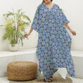 Pastel Volleyball Pattern Print Silk V-Neck Kaftan Dress