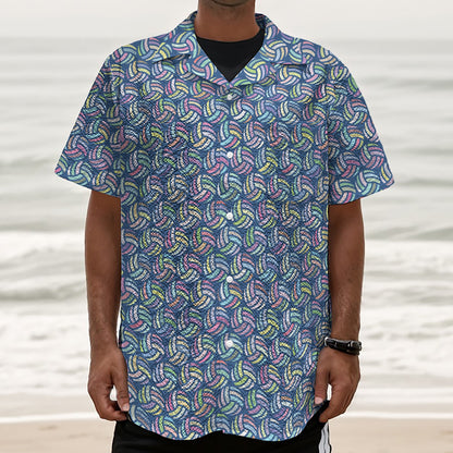 Pastel Volleyball Pattern Print Textured Short Sleeve Shirt