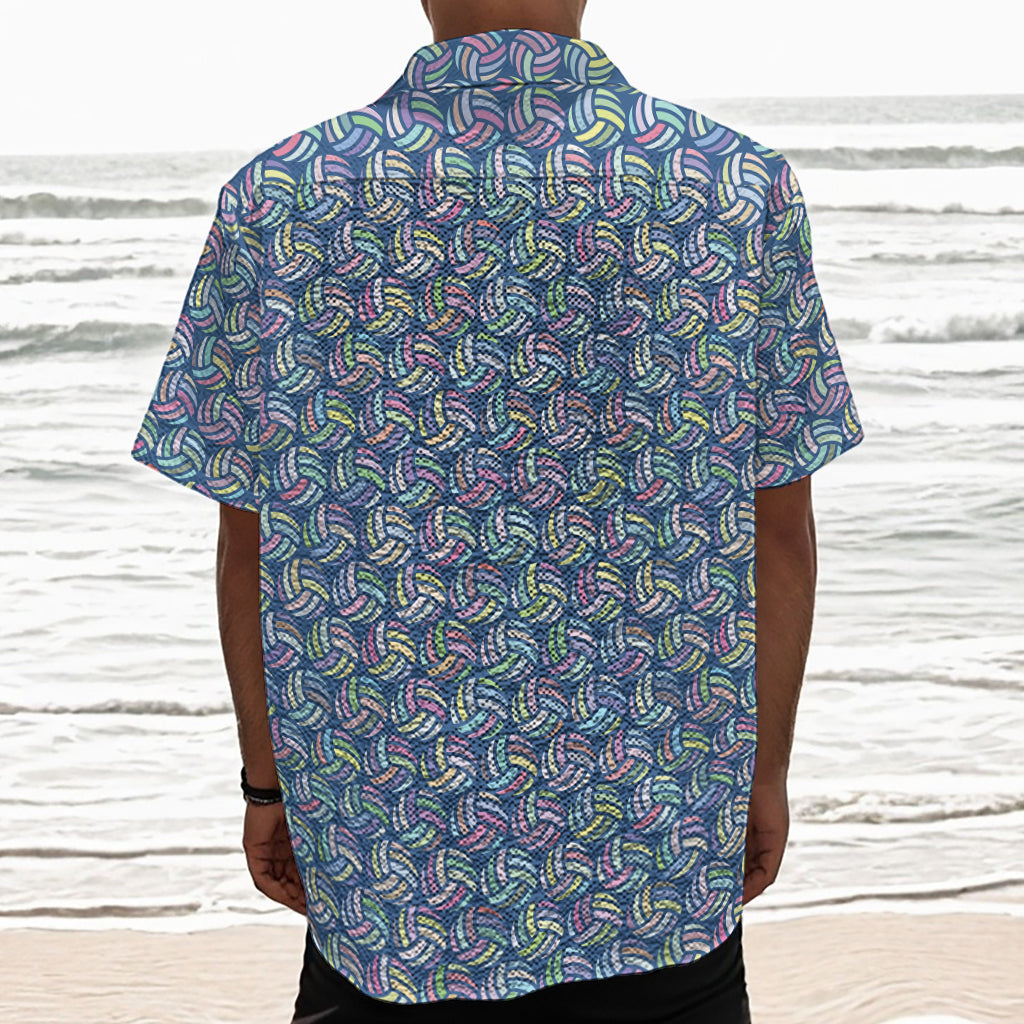 Pastel Volleyball Pattern Print Textured Short Sleeve Shirt