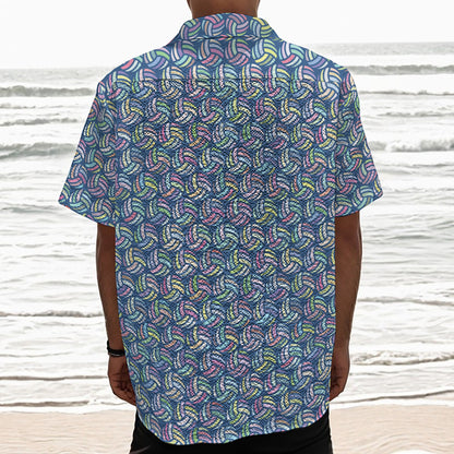 Pastel Volleyball Pattern Print Textured Short Sleeve Shirt
