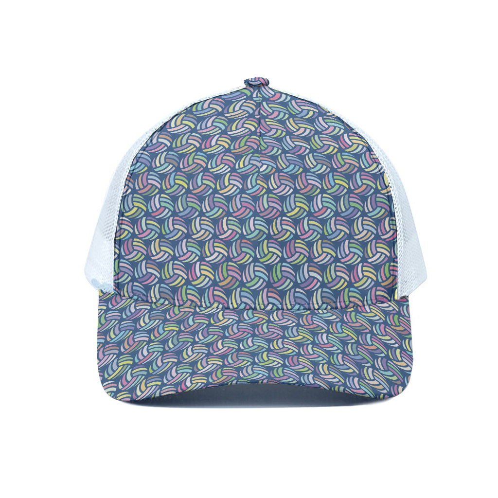 Pastel Volleyball Pattern Print White Mesh Trucker Cap