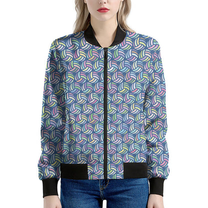 Pastel Volleyball Pattern Print Women's Bomber Jacket