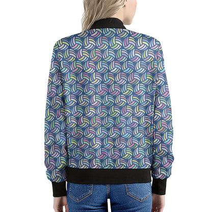 Pastel Volleyball Pattern Print Women's Bomber Jacket