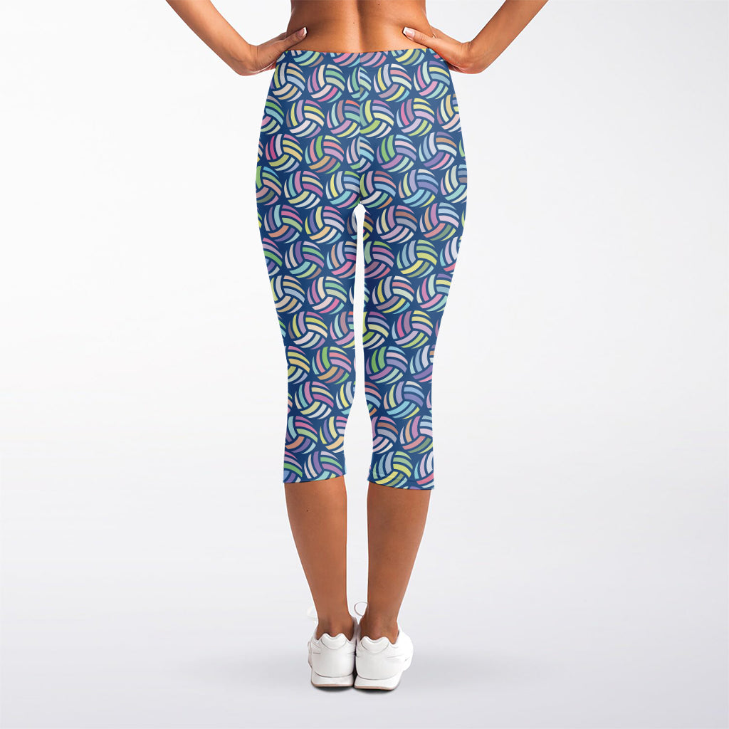 Pastel Volleyball Pattern Print Women's Capri Leggings