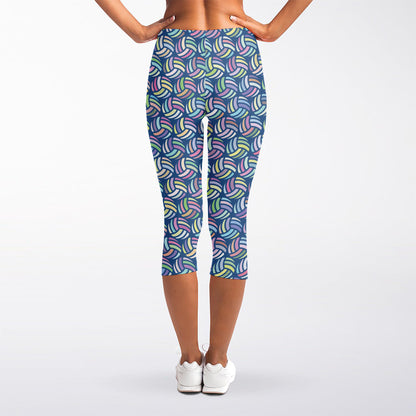 Pastel Volleyball Pattern Print Women's Capri Leggings