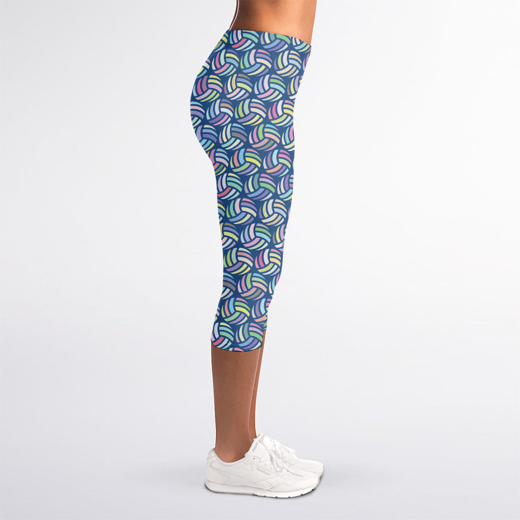 Pastel Volleyball Pattern Print Women's Capri Leggings
