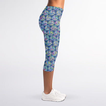 Pastel Volleyball Pattern Print Women's Capri Leggings