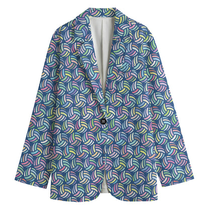 Pastel Volleyball Pattern Print Women's Cotton Blazer
