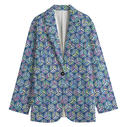 Pastel Volleyball Pattern Print Women's Cotton Blazer
