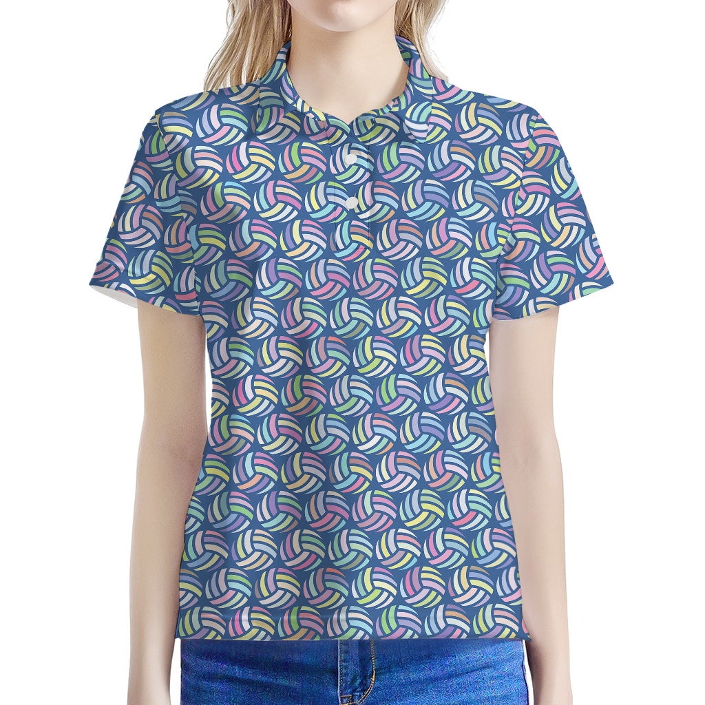 Pastel Volleyball Pattern Print Women's Polo Shirt