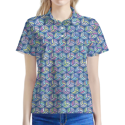 Pastel Volleyball Pattern Print Women's Polo Shirt