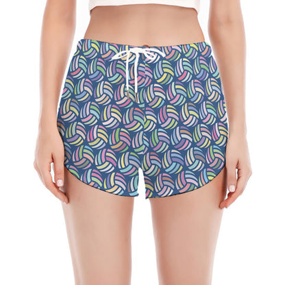 Pastel Volleyball Pattern Print Women's Split Running Shorts