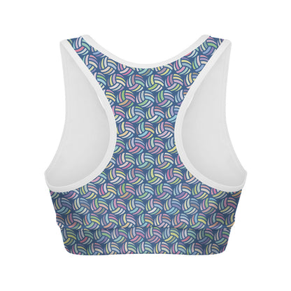 Pastel Volleyball Pattern Print Women's Sports Bra
