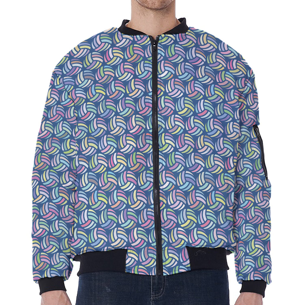 Pastel Volleyball Pattern Print Zip Sleeve Bomber Jacket