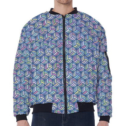 Pastel Volleyball Pattern Print Zip Sleeve Bomber Jacket