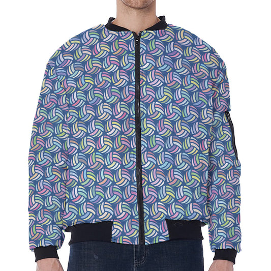 Pastel Volleyball Pattern Print Zip Sleeve Bomber Jacket