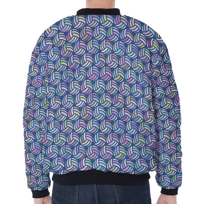 Pastel Volleyball Pattern Print Zip Sleeve Bomber Jacket