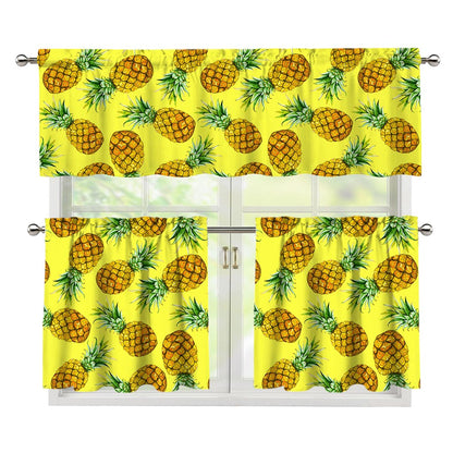 Pastel Yellow Pineapple Pattern Print 3 Piece Kitchen Curtains